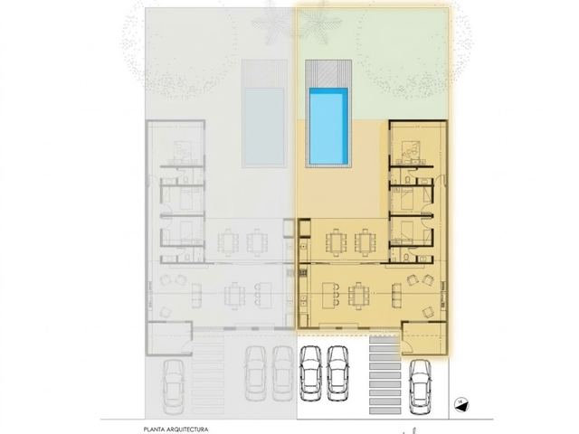Floor plan of the two chalets; the right-hand chalet is the one for sale